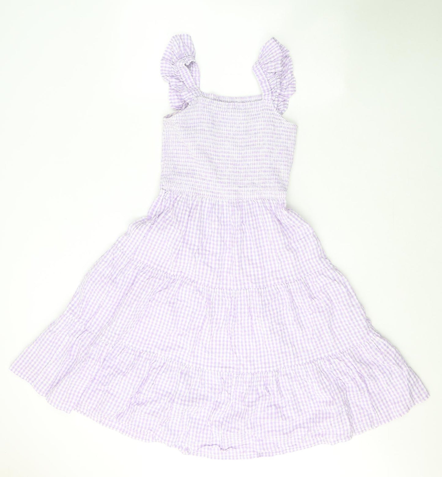 George Girls Purple Check Cotton Fit & Flare  Size 12-13 Years  Square Neck Pullover