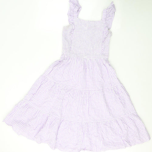 George Girls Purple Check Cotton Fit & Flare  Size 12-13 Years  Square Neck Pullover