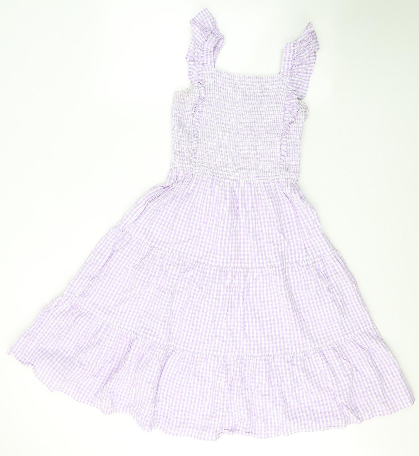 George Girls Purple Check Cotton Fit & Flare  Size 12-13 Years  Square Neck Pullover