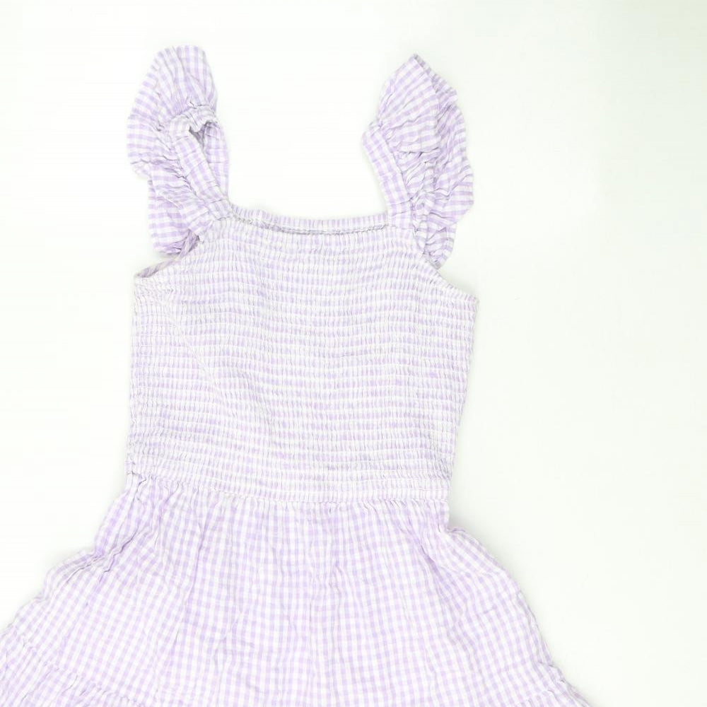 George Girls Purple Check Cotton Fit & Flare  Size 12-13 Years  Square Neck Pullover