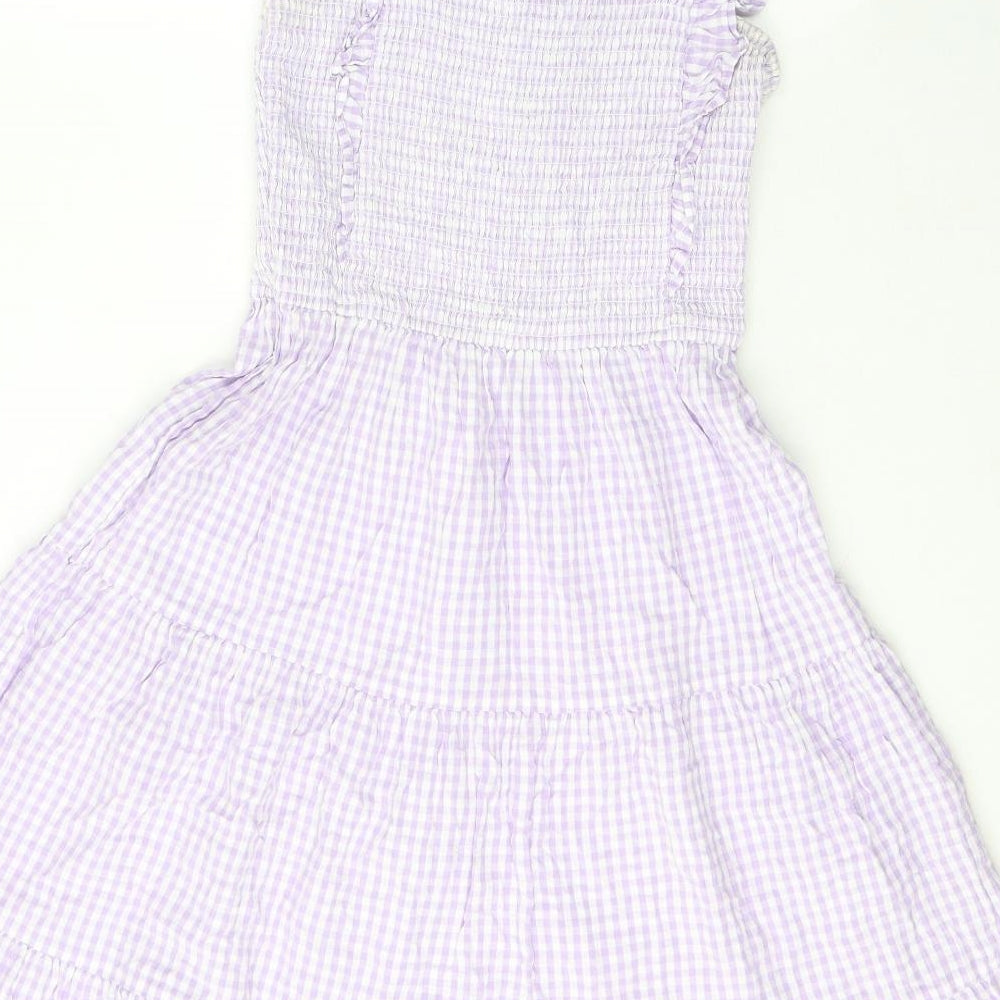 George Girls Purple Check Cotton Fit & Flare  Size 12-13 Years  Square Neck Pullover