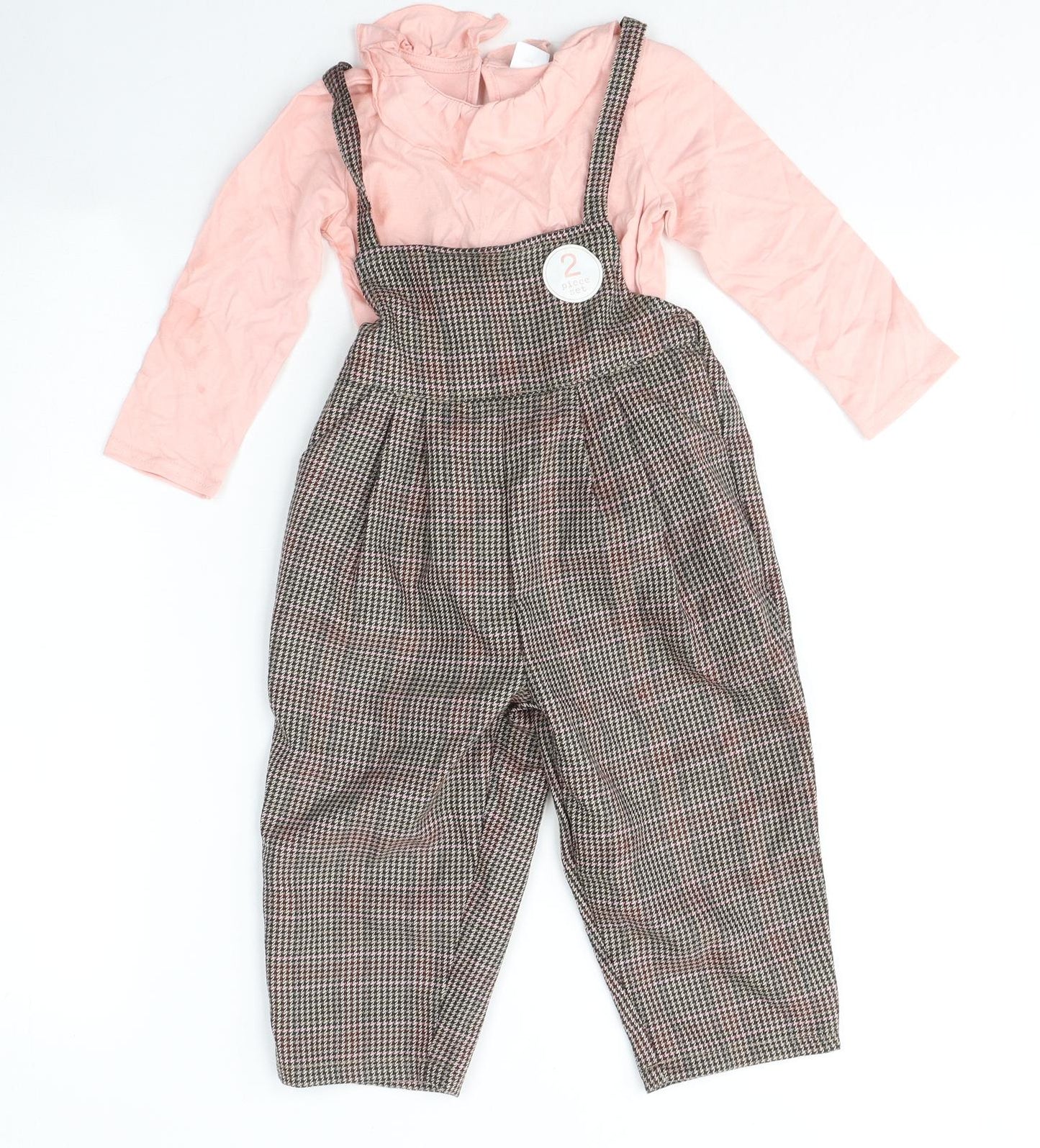NEXT Girls Pink  Cotton Dungaree Outfit/Set Size 18-24 Months  Button