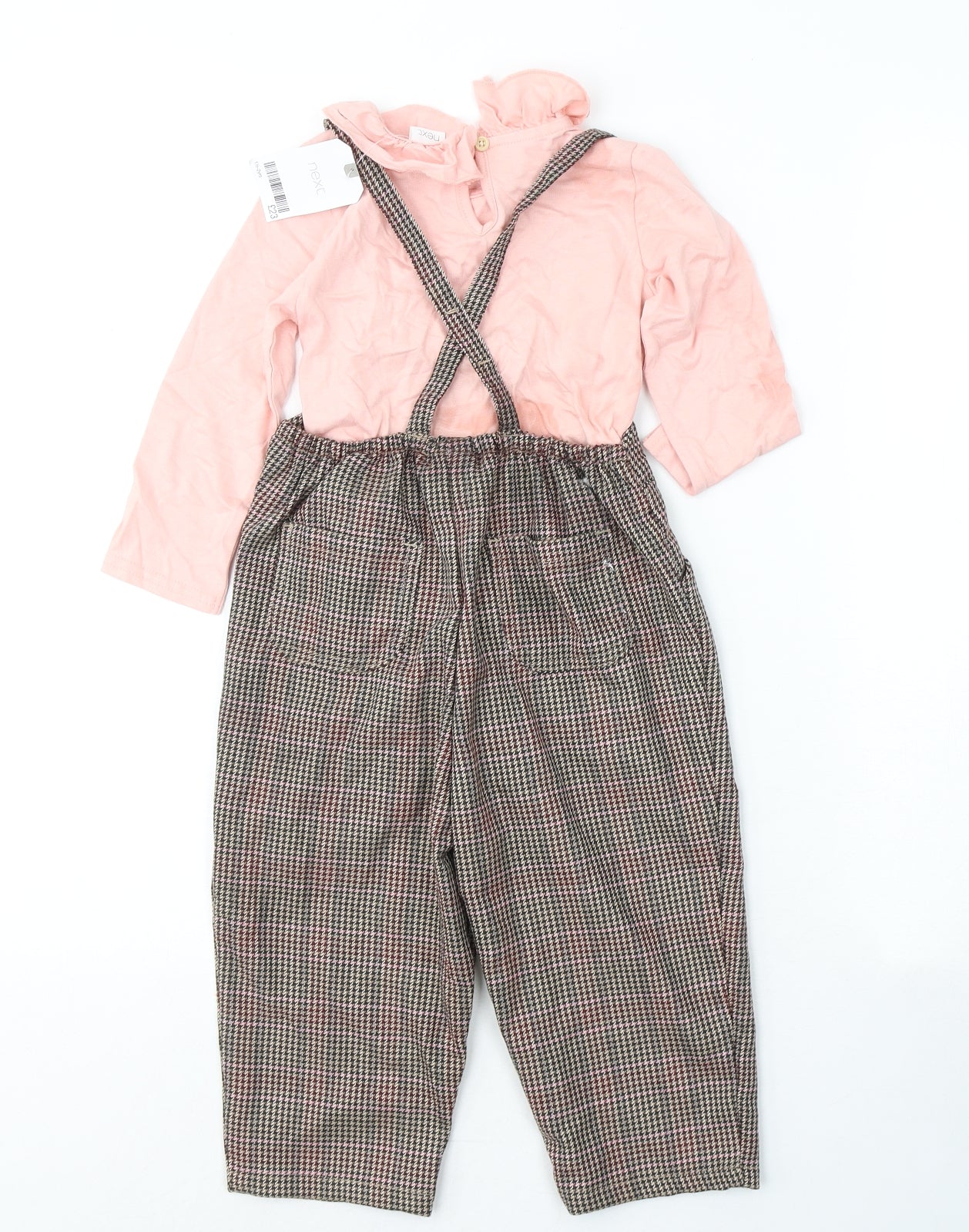 NEXT Girls Pink  Cotton Dungaree Outfit/Set Size 18-24 Months  Button