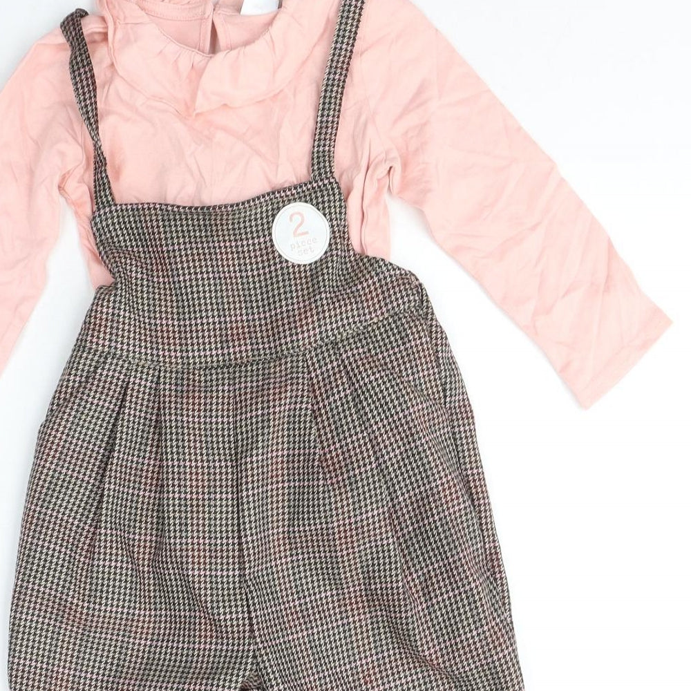 NEXT Girls Pink  Cotton Dungaree Outfit/Set Size 18-24 Months  Button