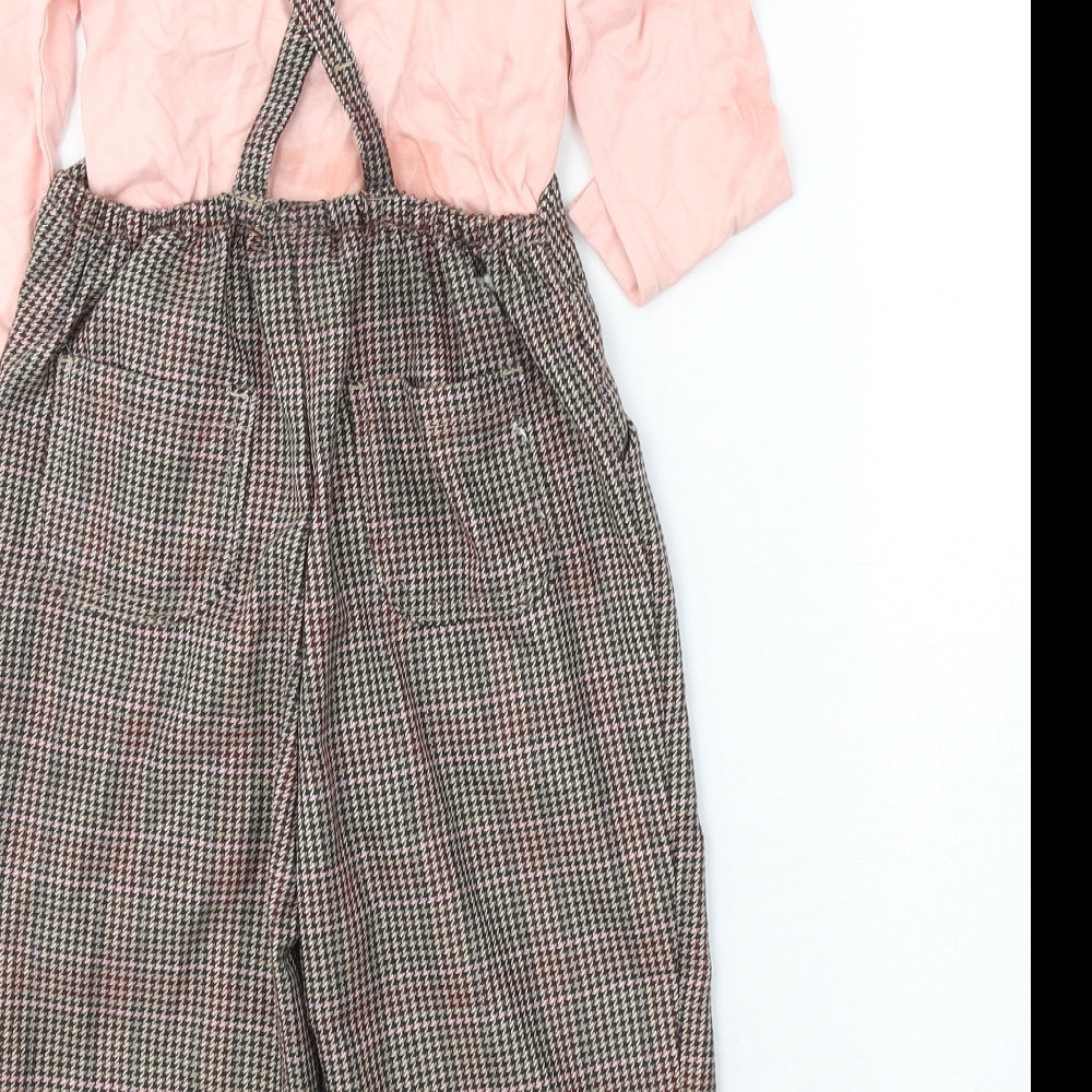 NEXT Girls Pink  Cotton Dungaree Outfit/Set Size 18-24 Months  Button