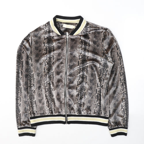 JCL Womens Brown Animal Print Polyester Full Zip Sweatshirt Size M  Zip