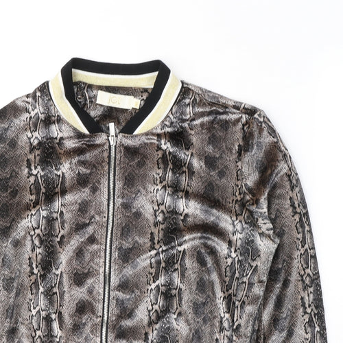 JCL Womens Brown Animal Print Polyester Full Zip Sweatshirt Size M  Zip