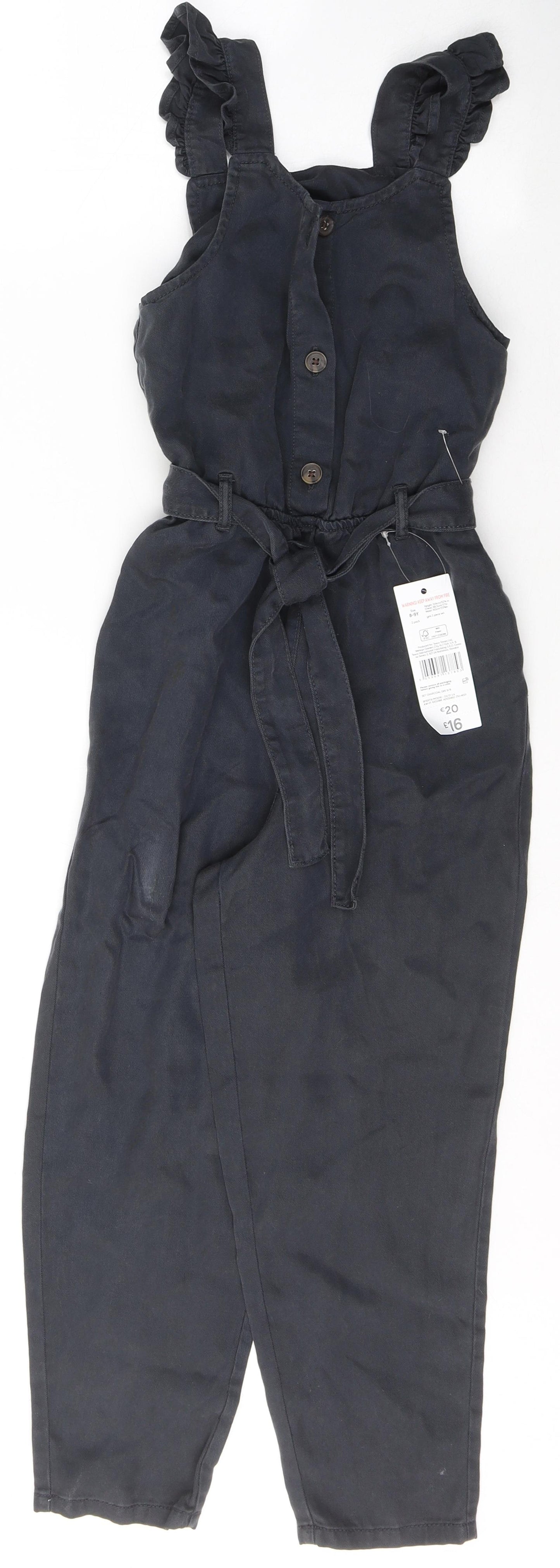 F&F Girls Black  Cotton Jumpsuit One-Piece Size 8-9 Years  Button