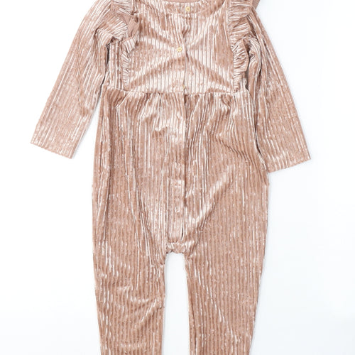 H&M Girls Beige  Polyester Trousers One-Piece Size 12-18 Months  Button
