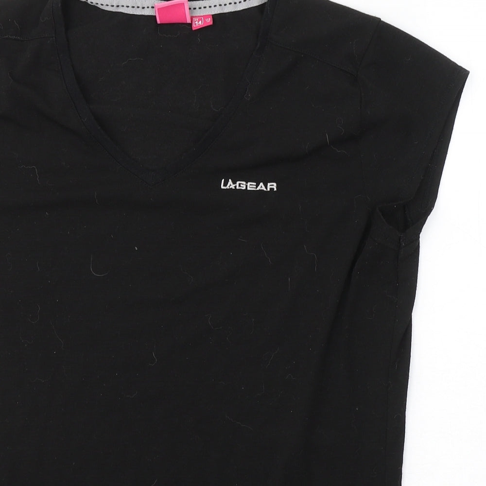 LA Gear Womens Black  Viscose Basic T-Shirt Size 14 Round Neck