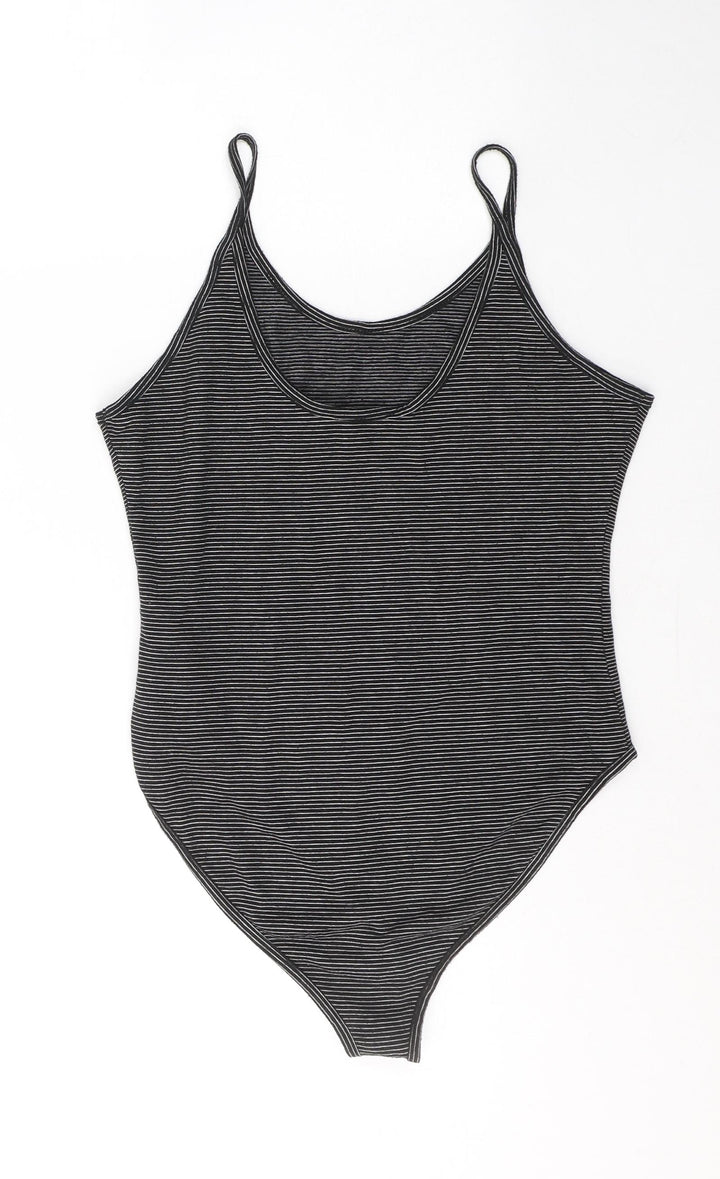 Atmosphere Womens Black Striped Cotton Bodysuit One-Piece Size 12 Button