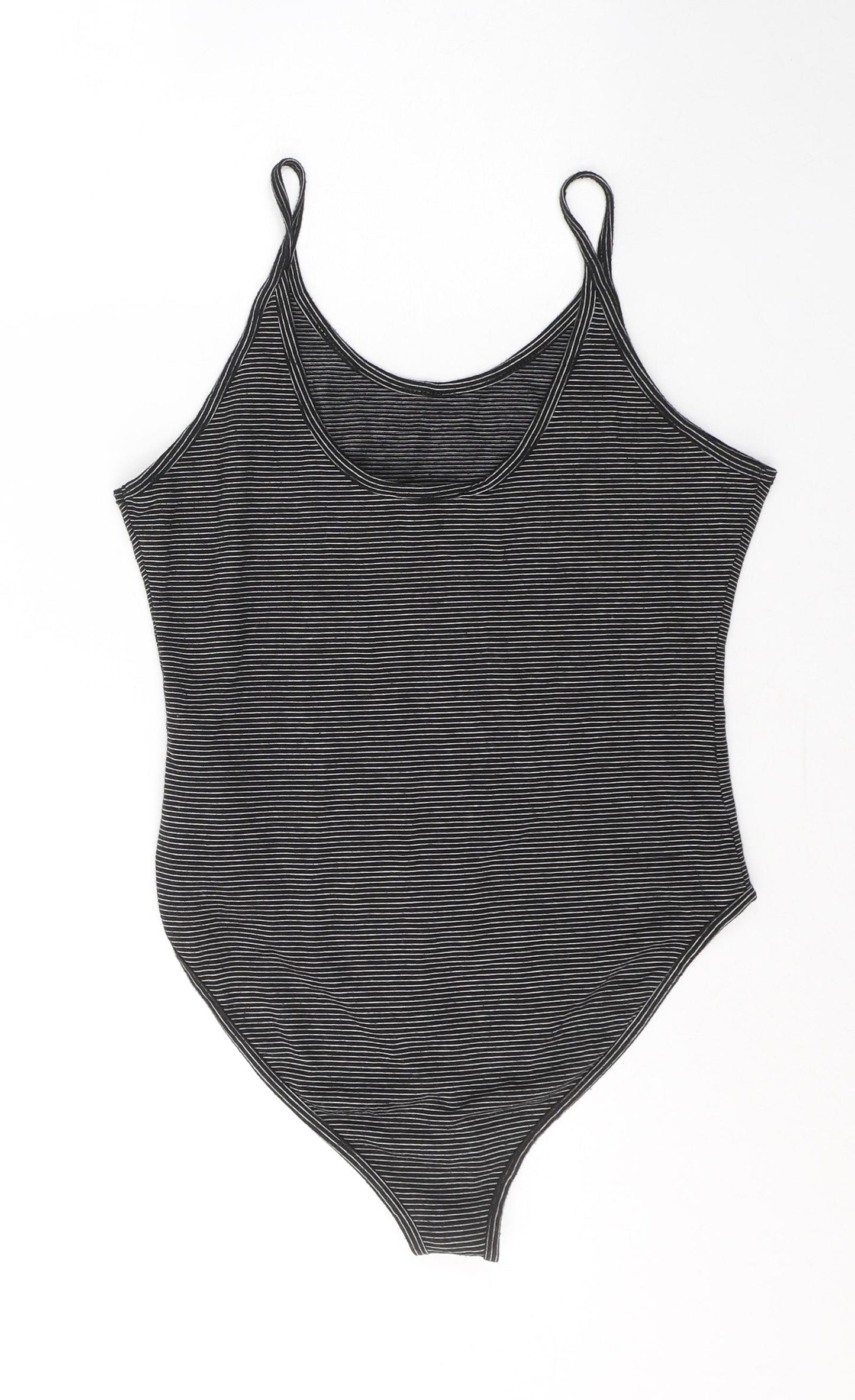 Atmosphere Womens Black Striped Cotton Bodysuit One-Piece Size 12  Button