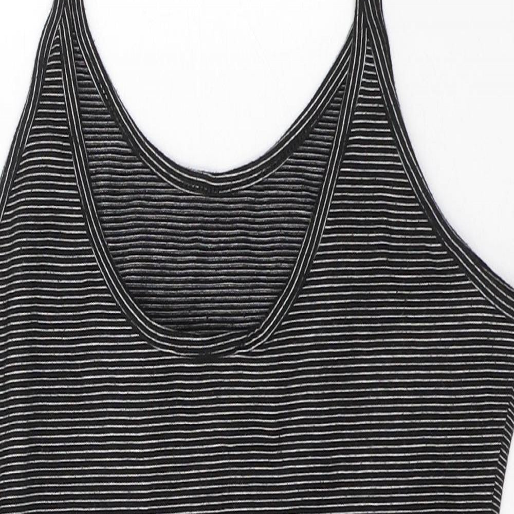 Atmosphere Womens Black Striped Cotton Bodysuit One-Piece Size 12  Button