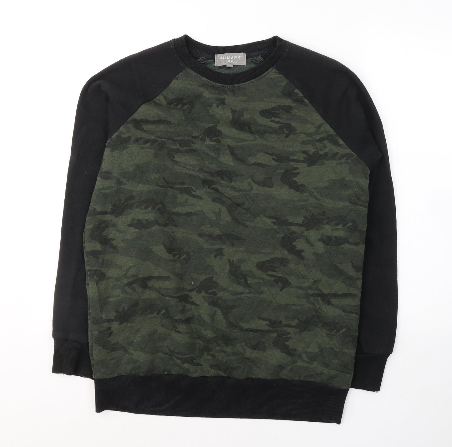 Primark Mens Green Camouflage Polyester Pullover Sweatshirt Size L
