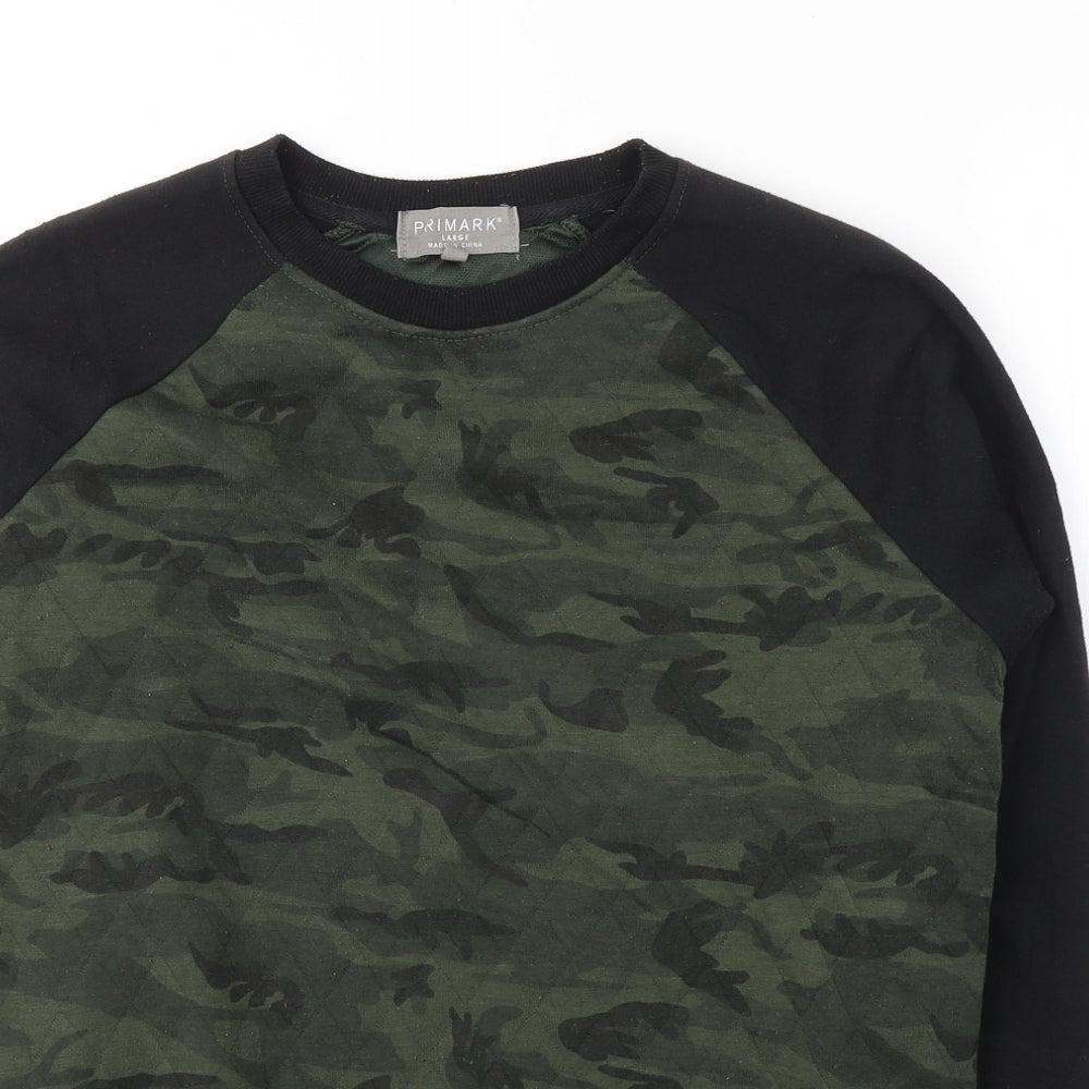 Primark Mens Green Camouflage Polyester Pullover Sweatshirt Size L
