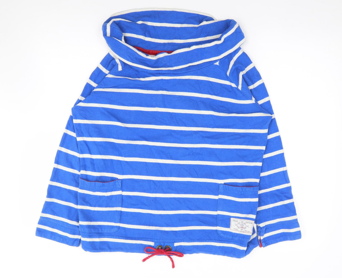 Joules Womens Blue Roll Neck Striped 100% Cotton Pullover Jumper Size 12