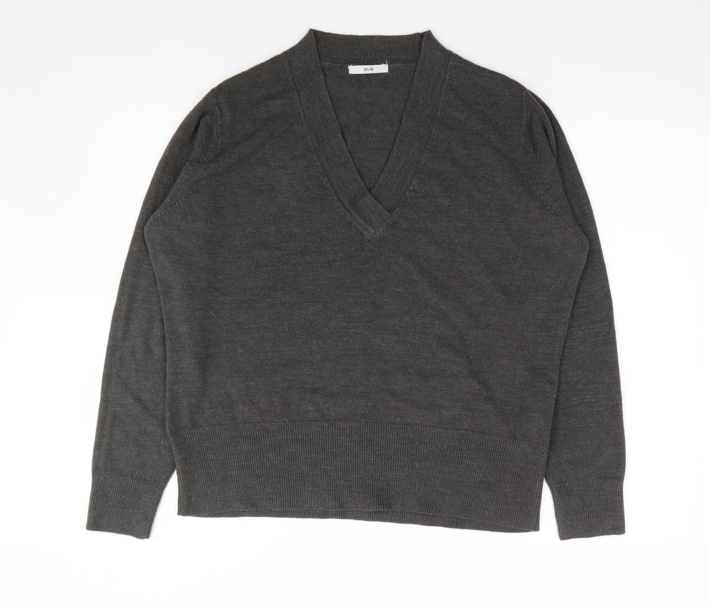 Evie Womens Grey V-Neck  Acrylic Pullover Jumper Size 22