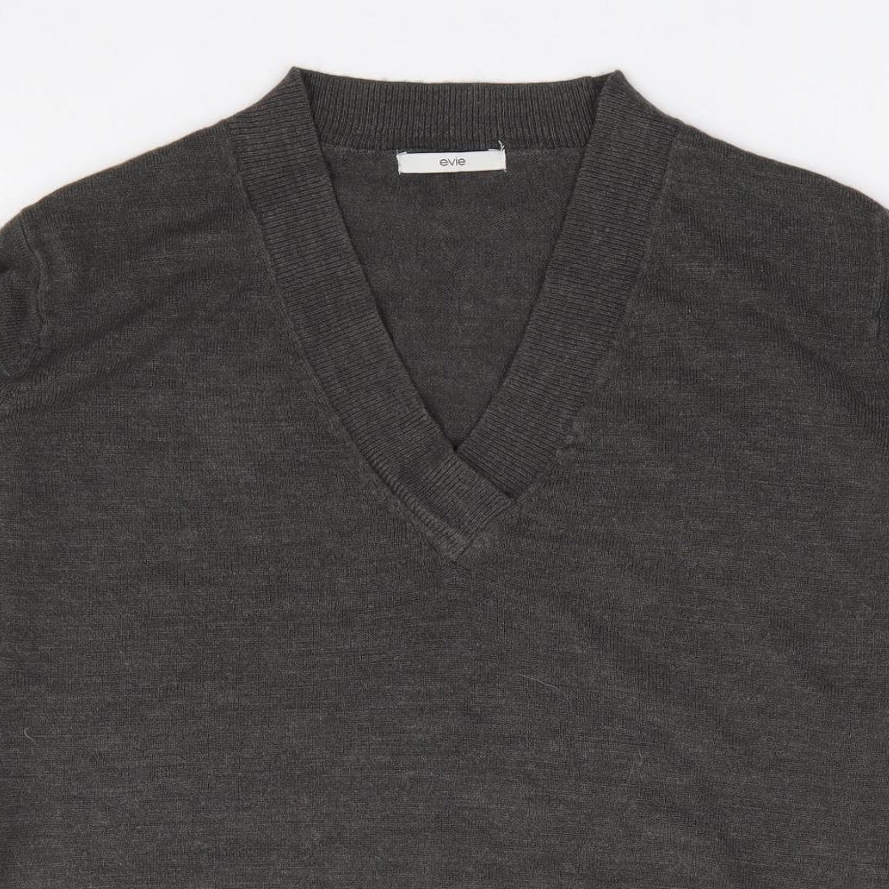 Evie Womens Grey V-Neck  Acrylic Pullover Jumper Size 22