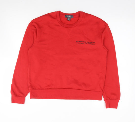 Front view of Primark women’s red polyester pullover sweatshirt size 2xs pullover