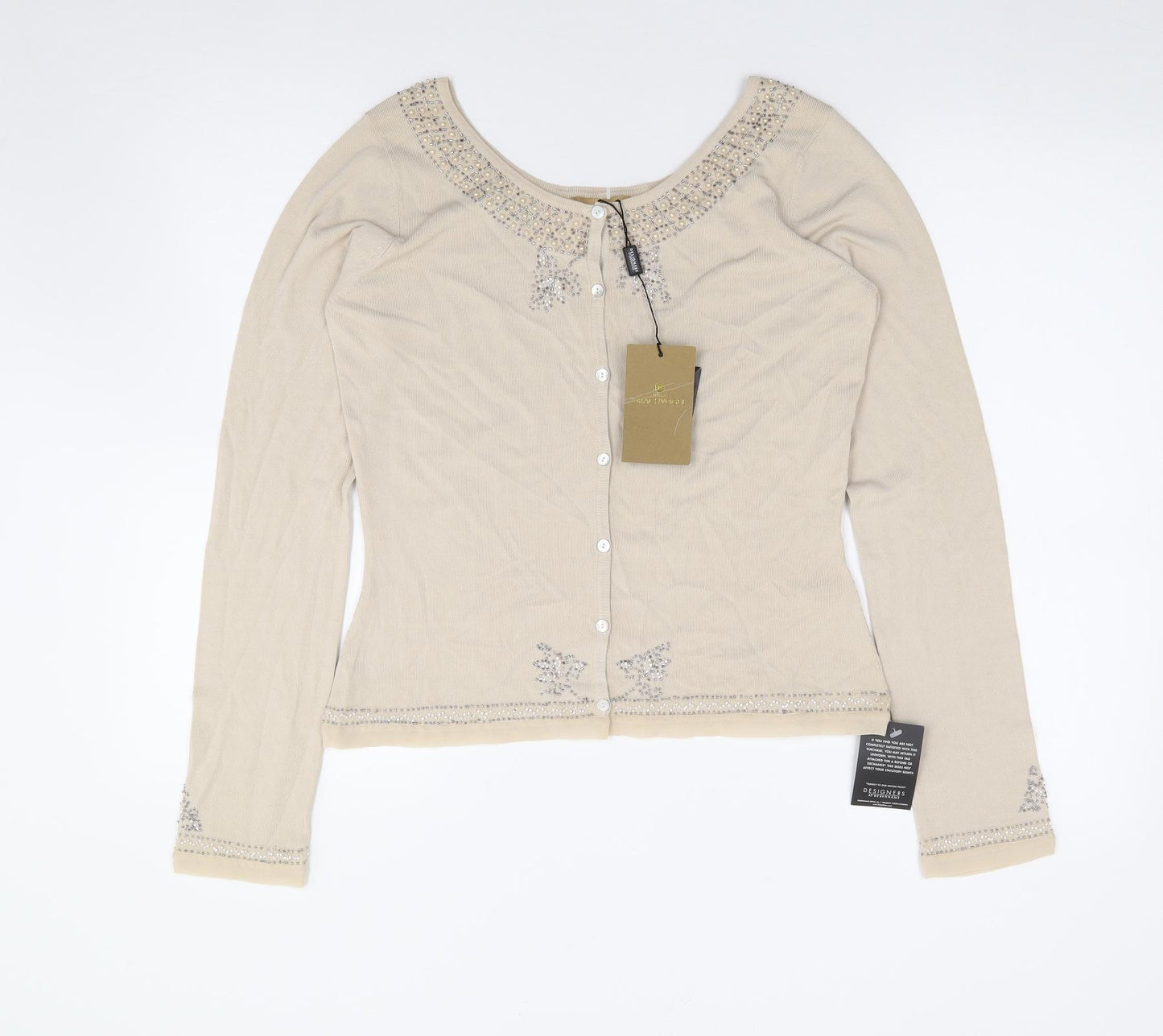 Maria Grachvogel Womens Beige Round Neck  Viscose Cardigan Jumper Size M
