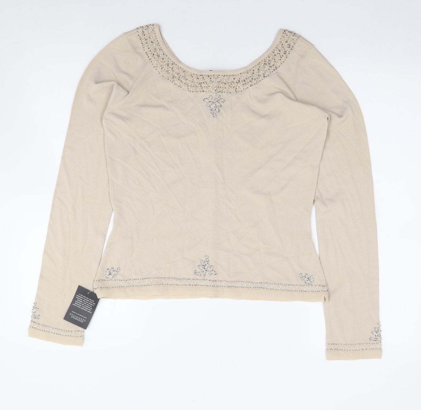 Maria Grachvogel Womens Beige Round Neck  Viscose Cardigan Jumper Size M