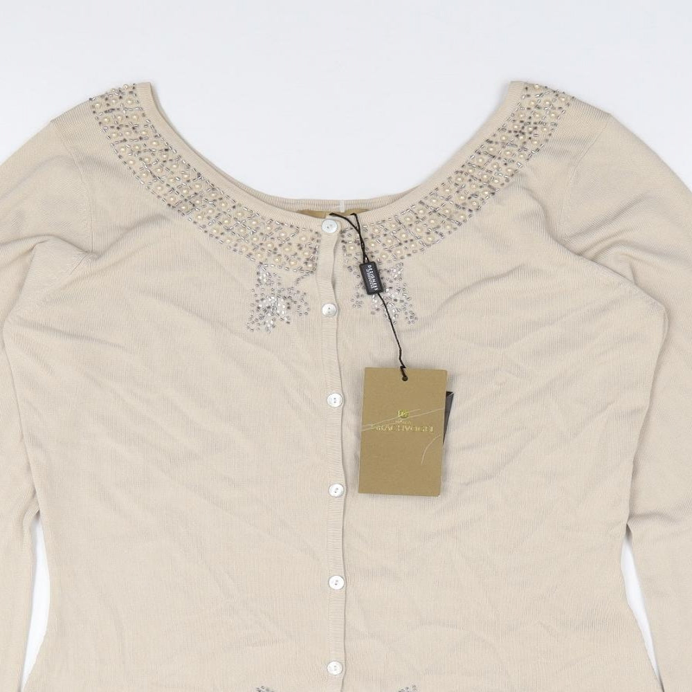 Maria Grachvogel Womens Beige Round Neck  Viscose Cardigan Jumper Size M