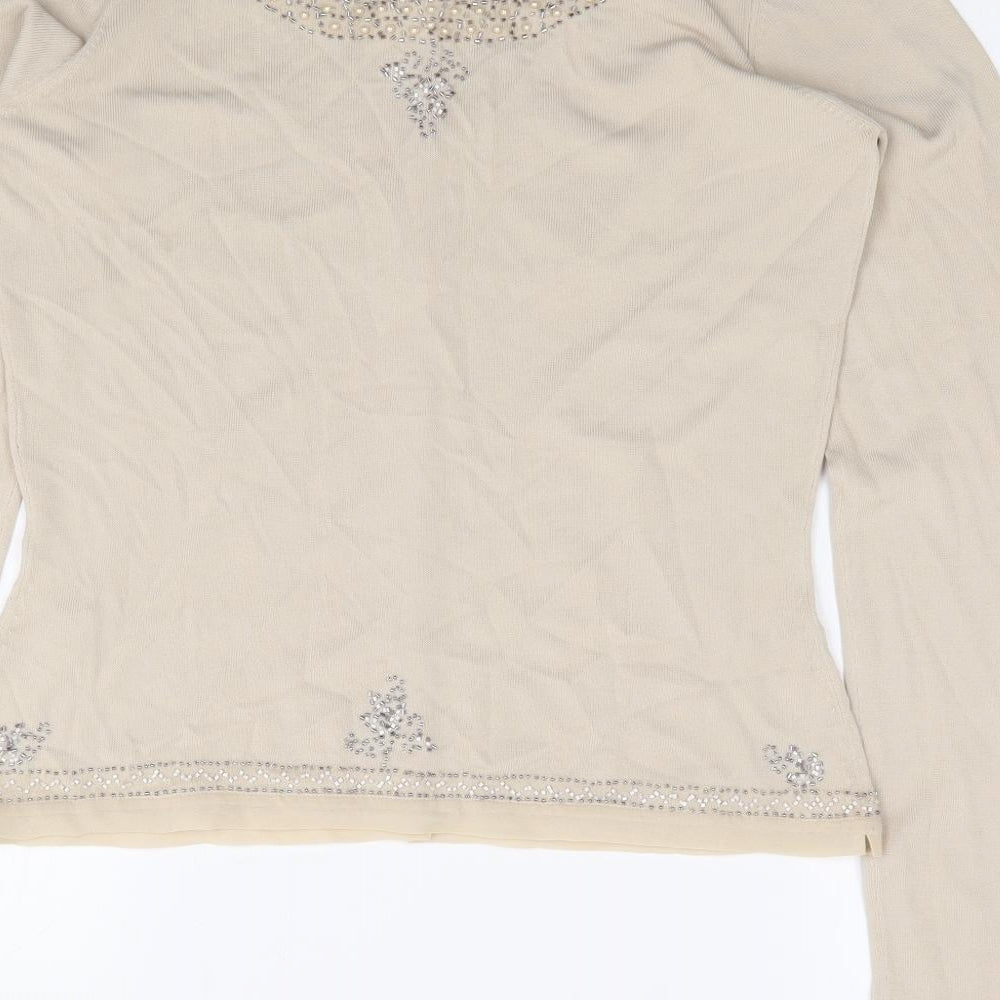 Maria Grachvogel Womens Beige Round Neck  Viscose Cardigan Jumper Size M