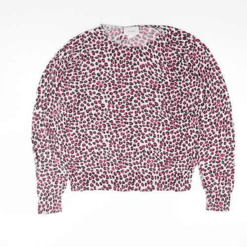 La Redoute Womens Pink Round Neck Animal Print Viscose Pullover Jumper Size 14