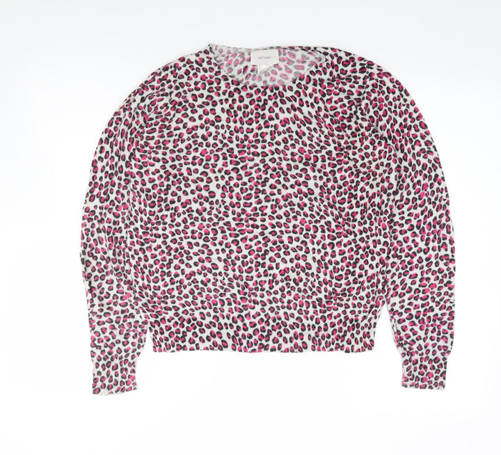 La Redoute Womens Pink Round Neck Animal Print Viscose Pullover Jumper Size 14