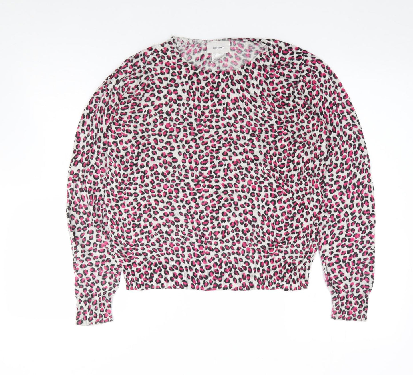 La Redoute Womens Pink Round Neck Animal Print Viscose Pullover Jumper Size 14