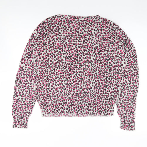La Redoute Womens Pink Round Neck Animal Print Viscose Pullover Jumper Size 14