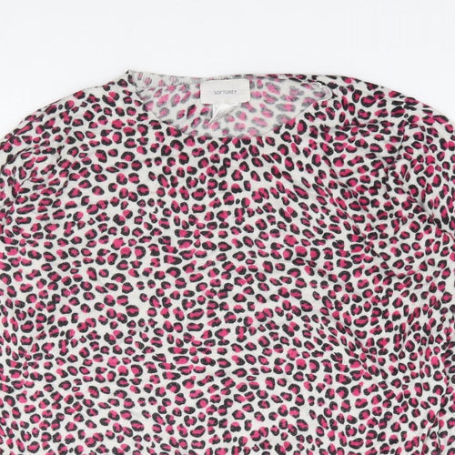 La Redoute Womens Pink Round Neck Animal Print Viscose Pullover Jumper Size 14