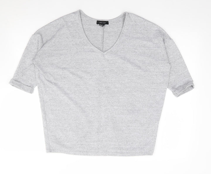 New Look Womens Grey V-Neck Polyester Pullover Jumper Size S