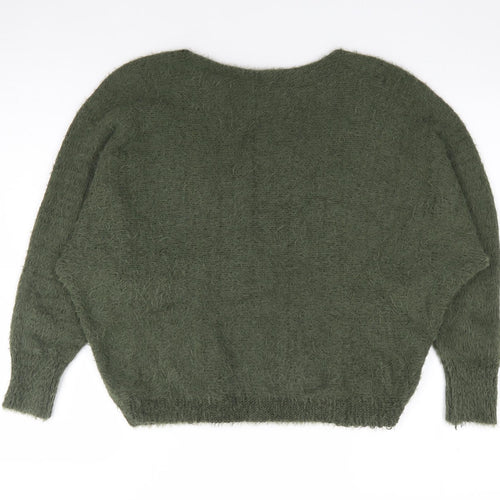 Isabella D Womens Green Boat Neck  Acrylic Pullover Jumper Size M   - Fluffy