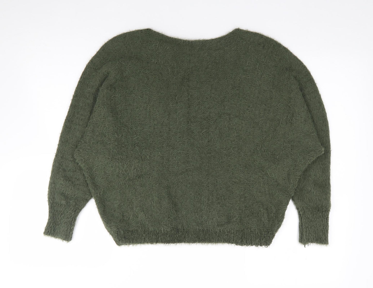Isabella D Womens Green Boat Neck  Acrylic Pullover Jumper Size M   - Fluffy