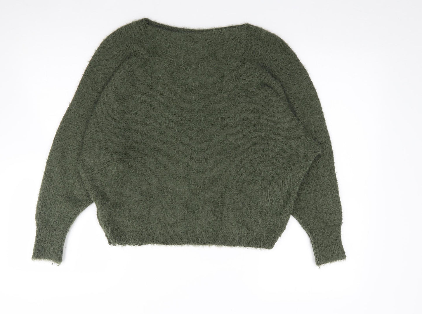 Isabella D Womens Green Boat Neck  Acrylic Pullover Jumper Size M   - Fluffy