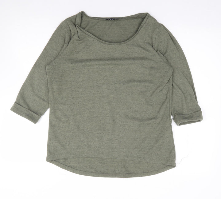 New Look  Womens Green  Polyester Jersey T-Shirt Size 12 Scoop Neck