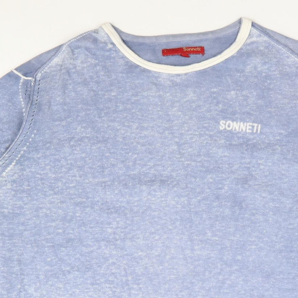 Sonneti Womens Blue Round Neck  100% Cotton Pullover Jumper Size XL