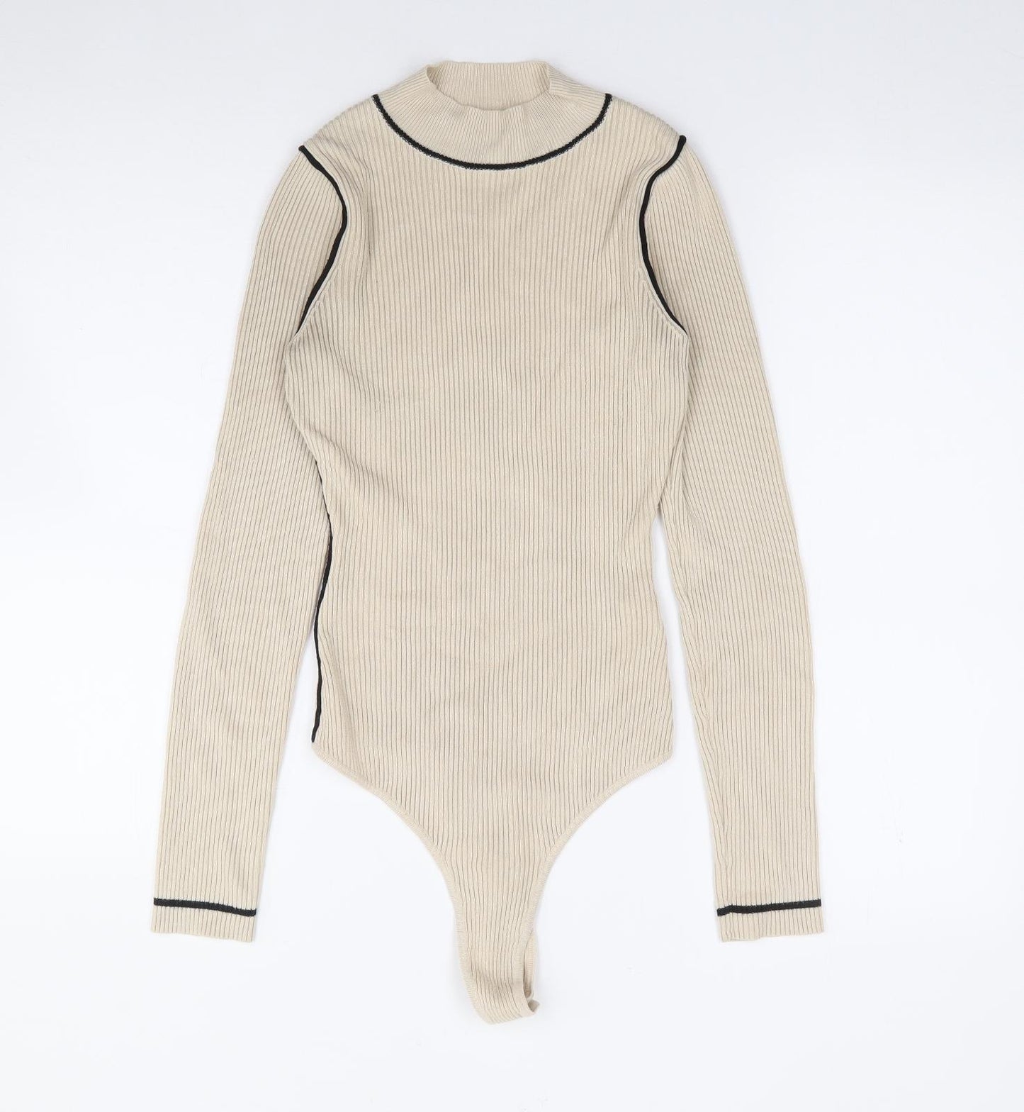 Missguided Womens Beige  Viscose Bodysuit One-Piece Size 6  Snap