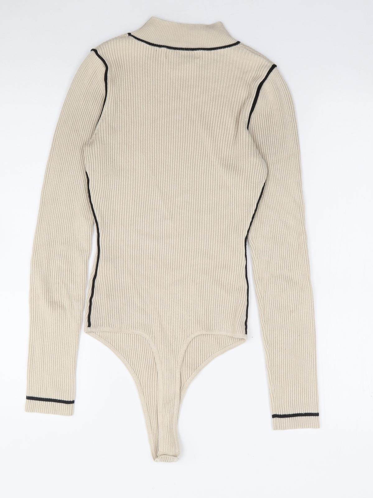 Missguided Womens Beige  Viscose Bodysuit One-Piece Size 6  Snap