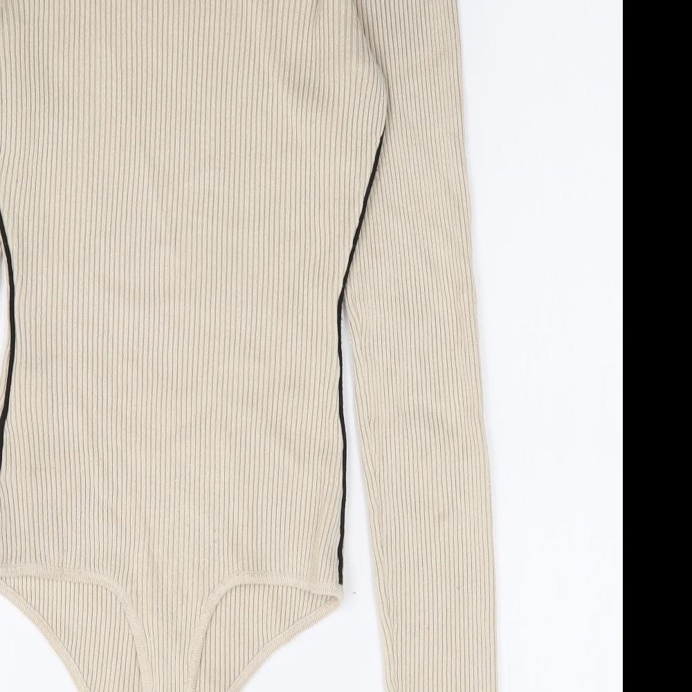 Missguided Womens Beige  Viscose Bodysuit One-Piece Size 6  Snap