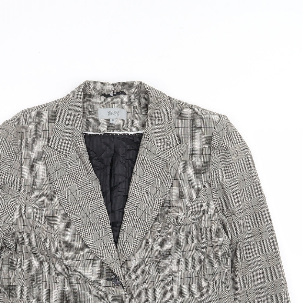Marks and Spencer Womens Brown Plaid Polyester Jacket Suit Jacket Size 14