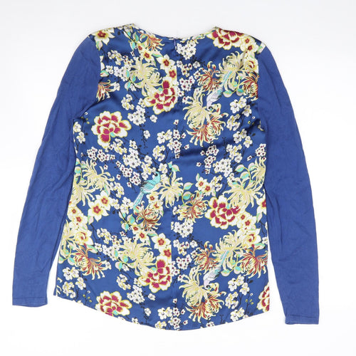 NEXT Womens Blue Floral Cotton Jersey Blouse Size 14 Roll Neck