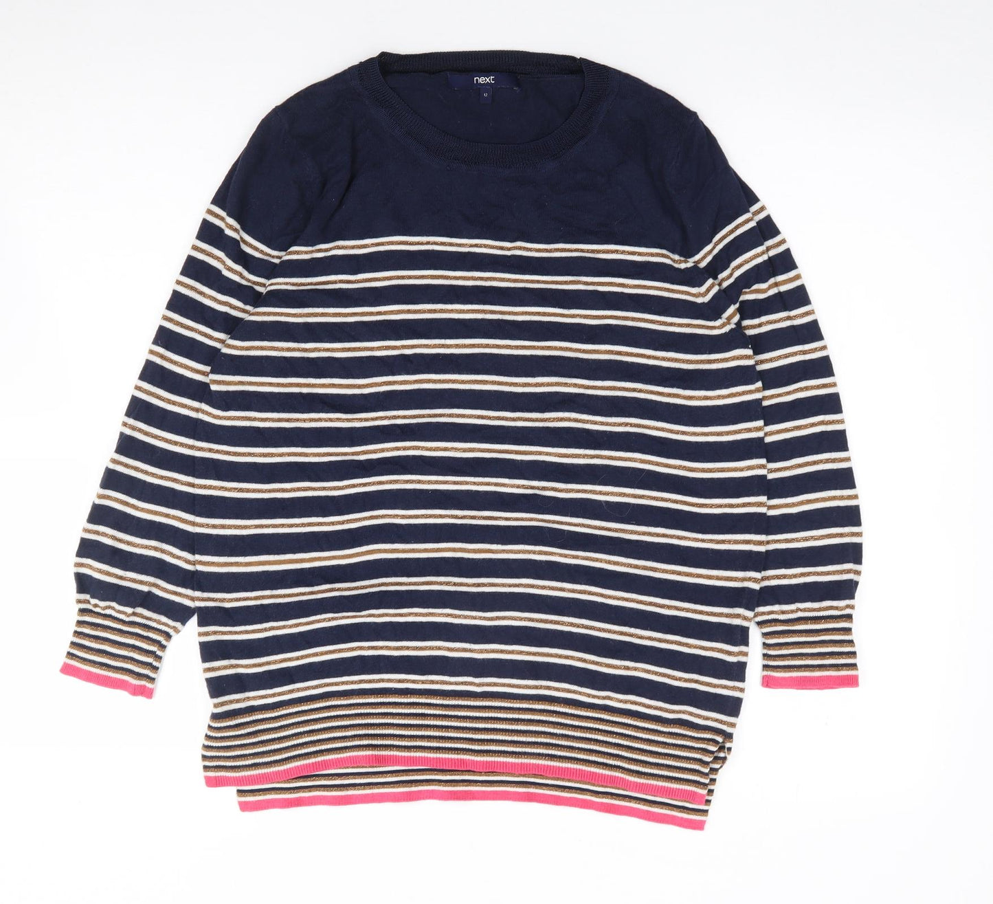 NEXT Womens Blue Round Neck Striped Cotton Pullover Jumper Size 12