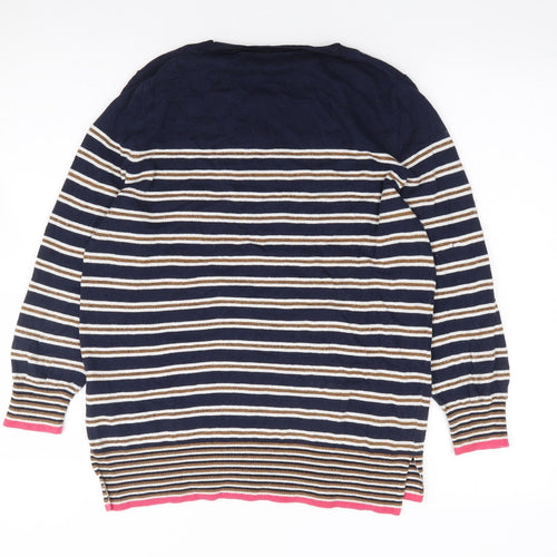 NEXT Womens Blue Round Neck Striped Cotton Pullover Jumper Size 12