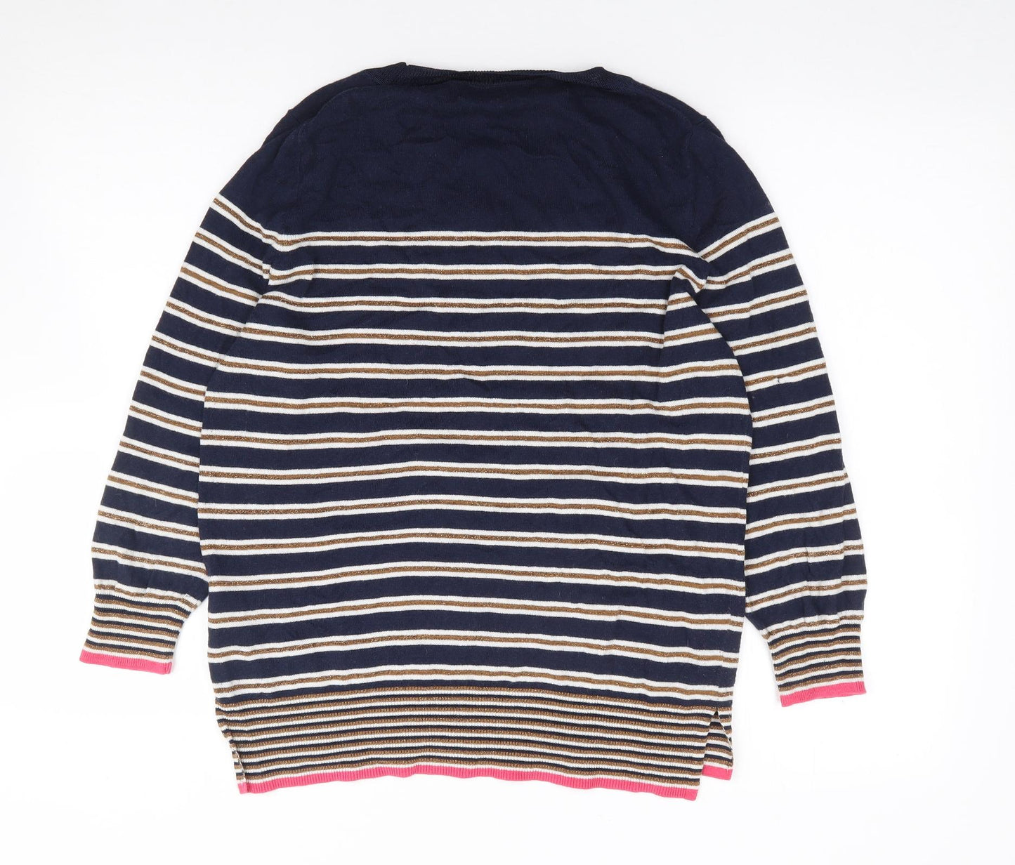 NEXT Womens Blue Round Neck Striped Cotton Pullover Jumper Size 12