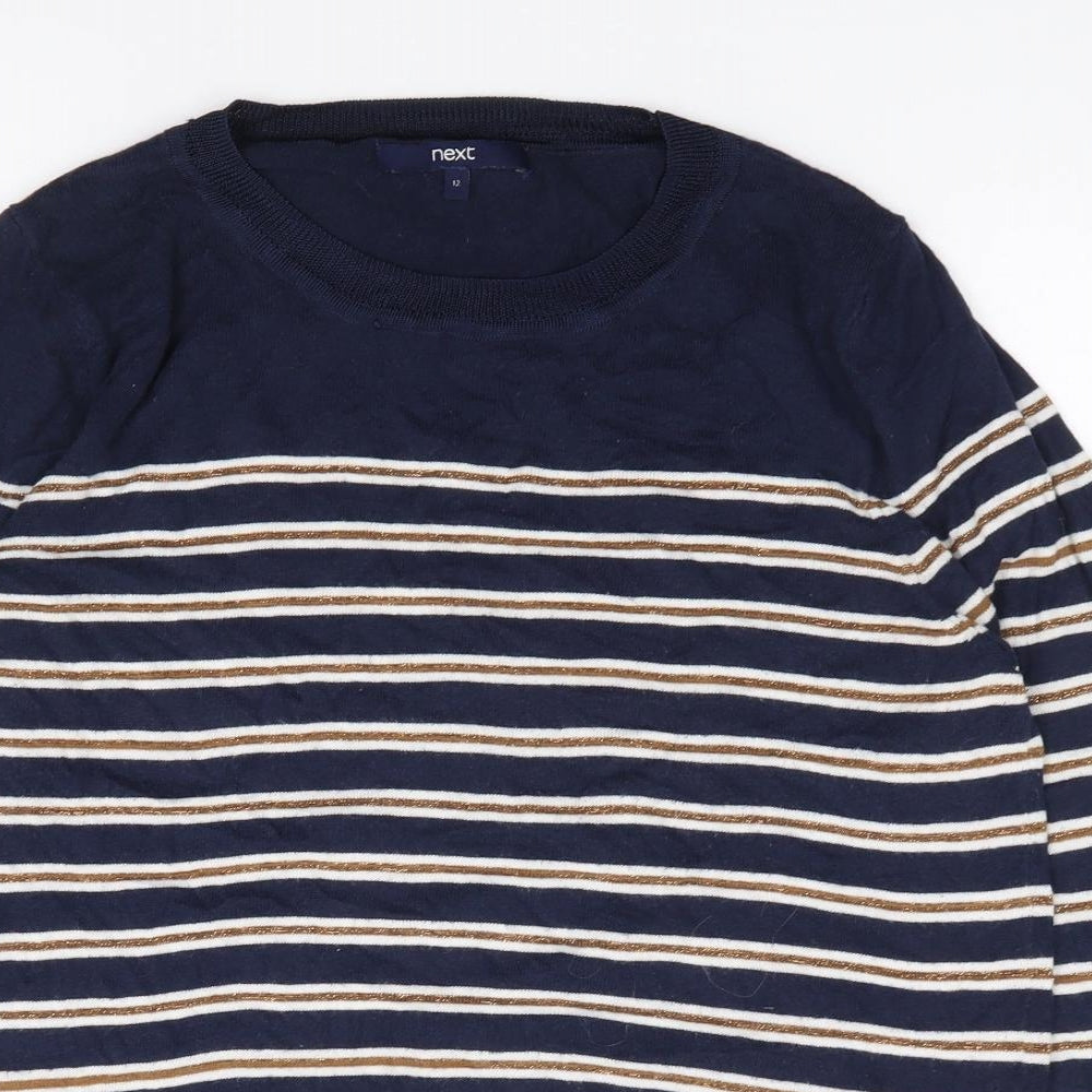 NEXT Womens Blue Round Neck Striped Cotton Pullover Jumper Size 12