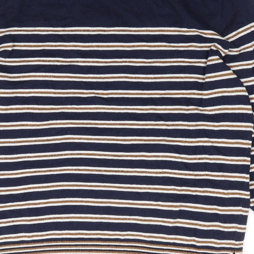 NEXT Womens Blue Round Neck Striped Cotton Pullover Jumper Size 12