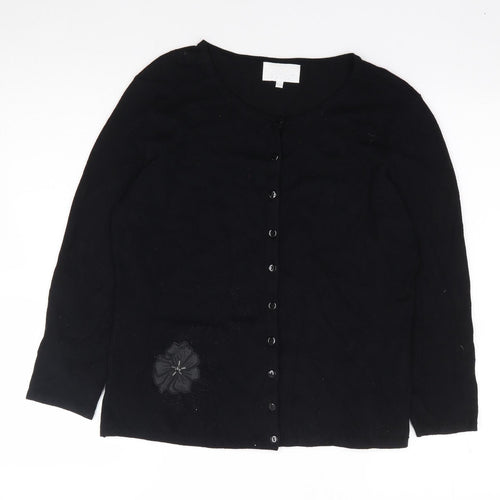 W Paris Womens Black Round Neck  Viscose Cardigan Jumper Size L
