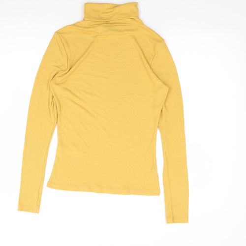 New Look  Womens Yellow  Polyester Jersey T-Shirt Size 10 Roll Neck - Ribbed
